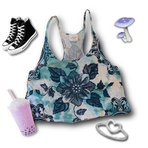 Floral turquoise blue green crop tank top